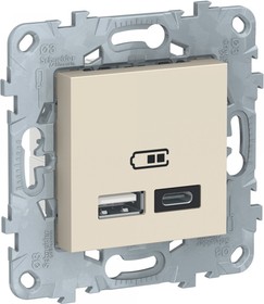 Schneider Electric Unica New Бежевый Розетка USB, 2-местная, тип А+С, 5 В / 2400 мА