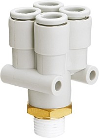 KQ2UD06-01AS, KQ2 Series Bulkhead Threaded-to-Tube Adaptor, R 1/8 Male to Push In 6 mm, Threaded-to-Tube Connection Style