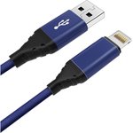 Дата-кабель CE-610 USB A- Lightning, 1м, 2.1А, текстиль, синий CE-610BL
