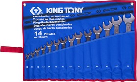 1214MRN, KING TONY Набор комбинированных ключей, 10-32 мм, чехол из теторона, 14 предметов