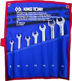 12C7MRN, KING TONY Набор комбинированных удлиненных ключей, 8-19 мм, чехол из теторона, 7 предметов