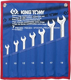 12C7MRN01, KING TONY Набор комбинированных удлиненных ключей, 8-19 мм, чехол из теторона, 7 предметов