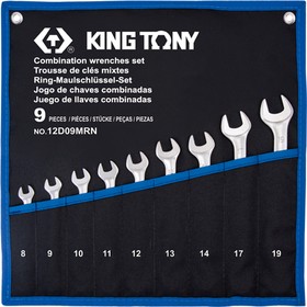 12D09MRN, KING TONY Набор комбинированных ключей, 8-19 мм, чехол из теторона, 9 предметов