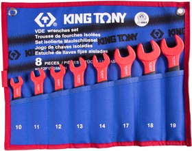 12FVE08MRN, KING TONY Набор рожковых диэлектрических ключей, 10-19 мм, чехол из теторона, 8 предметов