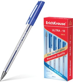 Фото 1/10 Ручка шариковая масляная ERICH KRAUSE "Ultra-10", СИНЯЯ, корпус прозрачный, узел 0,7 мм, линия письма 0,26 мм, 13873