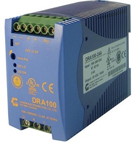 DRA100-24A, DRA100 DIN Rail Power Supply, 90 → 264V ac ac Input, 24V dc dc Output, 4.2A Output, 100W
