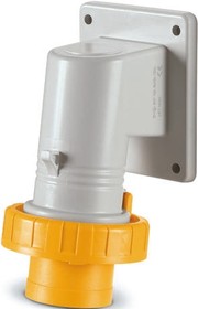 Фото 1/2 247.3290, IP66, IP67 Yellow Wall Mount 2P + E Right Angle Industrial Power Plug, Rated At 32A, 110 V