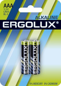 Фото 1/2 Ergolux Alkaline BL2 LR03 (LR03 BL-2, мизинчиковая батарейка ААА 1.5В)