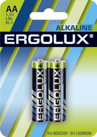 Фото 1/2 Ergolux Alkaline BL2 LR6 (LR6 BL-2, пальчиковая батарейка АА 1.5В)