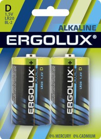 Ergolux..LR20 Alkaline BL-2 (LR20 BL-2, батарейка,1.5В)
