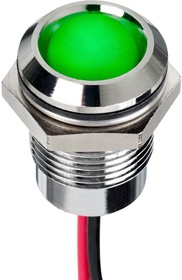 Q14P5CXXHG24E, Светодиодный индикатор в панель, Зеленый, 24 В DC, 14 мм, 20 мА, 2.2 кд, IP67