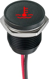 Q16F5BXXHR12E-3EC, Светодиодный индикатор в панель, Engine Temp, Красный, 12 В DC, 16 мм, 20 мА, 800 мкд, IP67