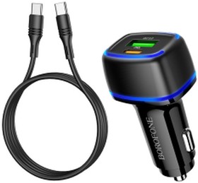 Фото 1/10 Автомобильная зарядка BOROFONE BZ14A Mercury USB QC3.0 + USB-C PD 20W, 3A, LED с кабелем Type-C 1м (черная)