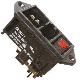 Фото 1/2 DD11.0123.1110, C14 Panel Mount IEC Connector Male, 10A, 250 V, Fuse Size 5 x 20mm