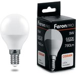 38079, Лампа светодиодная LED 9вт Е14 дневной матовый шар Feron.PRO