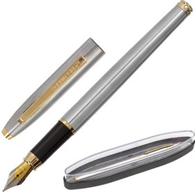 Фото 1/10 Ручка подарочная перьевая BRAUBERG "Brioso", СИНЯЯ, корпус серебристый с золотистыми деталями, 143464
