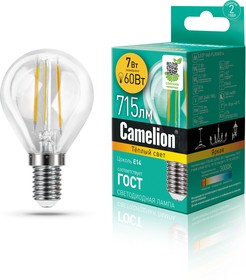 Фото 1/2 Camelion LED7-G45-FL/830/E14 (Эл.лампа светодиодная 7Вт 220В)