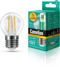 Фото 1/2 Camelion LED7-G45-FL/830/E27 (Эл.лампа светодиодная 7Вт 220В)