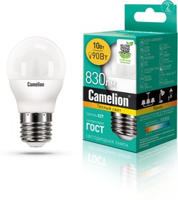 Фото 1/2 Camelion LED10-G45/830/E27 (Эл.лампа светодиодная 10Вт 220В)