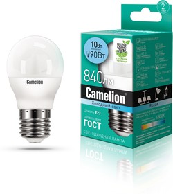 Фото 1/2 Camelion LED10-G45/845/E27 (Эл.лампа светодиодная 10Вт 220В)