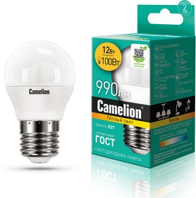 Фото 1/2 Camelion LED12-G45/830/E27 (Эл.лампа светодиодная 12Вт 220В)