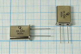 Резонатор кварцевый 26.535МГц в корпусе HC49U, 3-ья гармоника, нагрузка 16пФ; 26535 \HC49U\16\ 30\\\3Г (26.535MHz)