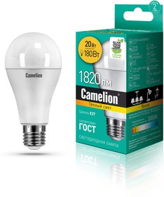 Фото 1/3 Camelion LED20-A65/830/E27 (Эл.лампа светодиодная 20Вт 220В)