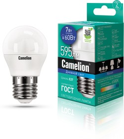 Фото 1/3 Camelion LED7-G45/865/E27 (Эл.лампа светодиодная 7Вт 220В)