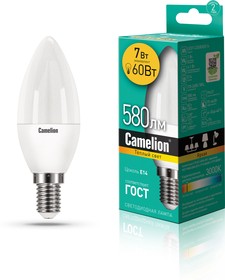 Фото 1/2 Camelion LED7-C35/830/E14 (Эл.лампа светодиодная 7Вт 220В)