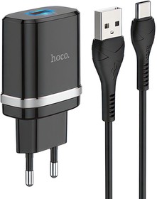 Фото 1/4 Зарядное устройство HOCO C12Q Smart 1xUSB, 3А, 18W, QC3.0, LED + USB кабель Type-C, 1м (черный)