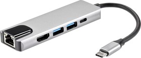 Фото 1/10 Адаптер iOpen USB 3.1 Type-C M/HDMI F+RJ45+USB 3.0+USB Type-C F (ACU435M)