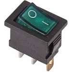 36-2153, Выключатель клавишный 250V 6А (3с) ON-OFF зеленый с подсветкой Mini ...