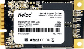 Фото 1/9 Ssd накопитель Netac SSD N5M 1TB mSATA SATAIII 3D NAND, R/W up to 560/520MB/s, TBW 560TB, 3y wty