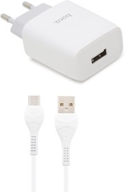 Фото 1/10 Блок питания (сетевой адаптер) HOCO C72A Glorious 1xUSB, 2.1А + USB кабель MicroUSB, 1м белый