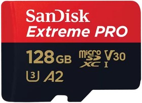 Фото 1/7 Карта памяти SanDisk Extreme Pro с адаптером microSD UHS I Card 128GB for 4K Video on Smartphones, Action Cams & Drones 200MB/s Read, 90MB/s