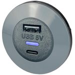 PV PRO AC FF, Charger, Front Fitting, Car, 2x USB-A / USB-C, 3.6A, 13W, Black / Grey