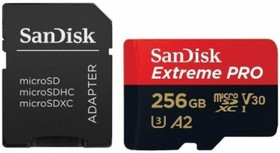 Фото 1/3 SDSQXCD-256G-GN6MA, Флеш карта microSD 256GB SanDisk microSDXC Class 10 UHS-I A2 C10 V30 U3 Extreme Pro (SD адаптер) 200MB/s