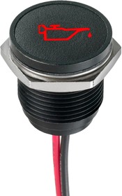Q16F5BXXHR12E-3GP, Светодиодный индикатор в панель, Oil Can, Красный, 12 В DC, 16 мм, 20 мА, 800 мкд, IP67
