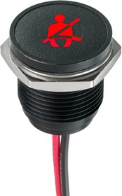 Q16F5BXXHR12E-3SB, Светодиодный индикатор в панель, Seat Belt, Красный, 12 В DC, 16 мм, 20 мА, 800 мкд, IP67