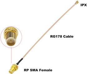 Фото 1/2 U.FL to RP-SMA Female переход на кабеле RG178 длина 10см