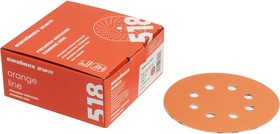 Фото 1/4 Диск шлифовальный на бумажной основе 518 Orange Ceramic Р80, 125 мм, 8 отверстий, 50 шт 518.125.080.08
