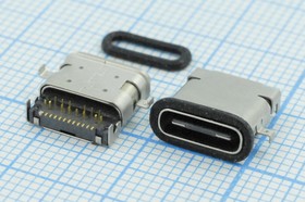 Фото 1/2 Гнездо USB 3.1, Тип C, 12 прямых и 12 угловых контактов; Q-14555 гн USB \C 3,1\24P2C\плат\ \\USB3,1TYPE-C 24PF-036