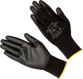Фото 1/5 Перчатки защитные нейлоновые с полиуретановым покрытием черные размер 8