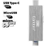 Картридер Earldom ET-OT24 Type-C, Micro USB на microSD + OTG (серебристый)