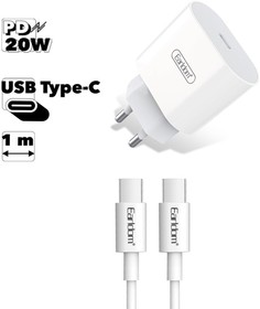 Блок питания (сетевой адаптер) Earldom ES-EU4C PD 20W + USB-C кабель Type-C 1м (белый)