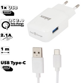 Фото 1/2 Блок питания (сетевой адаптер) inkax CD-24 Chic 1хUSB QC 2.0 2.1А с кабелем Type-C 1м (белый)