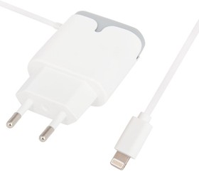 Фото 1/2 Блок питания (сетевой адаптер) LP с интегрированным кабелем Apple Lightning 8-pin 2.1A "Tower Of Power" белый (коробка)