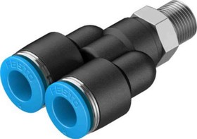 QSY-1/8-8, Y Threaded Adaptor, Push In 8 mm to Push In 8 mm, Threaded-to-Tube Connection Style, 153141