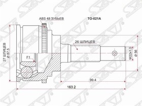 TO-021A, Шрус наружный TOYOTA ESTIMA/PREVIA TCR/CXR2#/TOWNACE NOAH #R50 4WD 2TZ/3S/3C-T 90-03