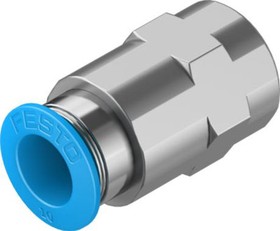 QSF-1/4-10-B-50, Straight Threaded Adaptor, G 1/4 Female to Push In 10 mm, Threaded-to-Tube Connection Style, 130714